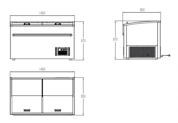 Supermarkt Tiefkühltruhe 2100 – 850 L, automatische Abtauung, LED