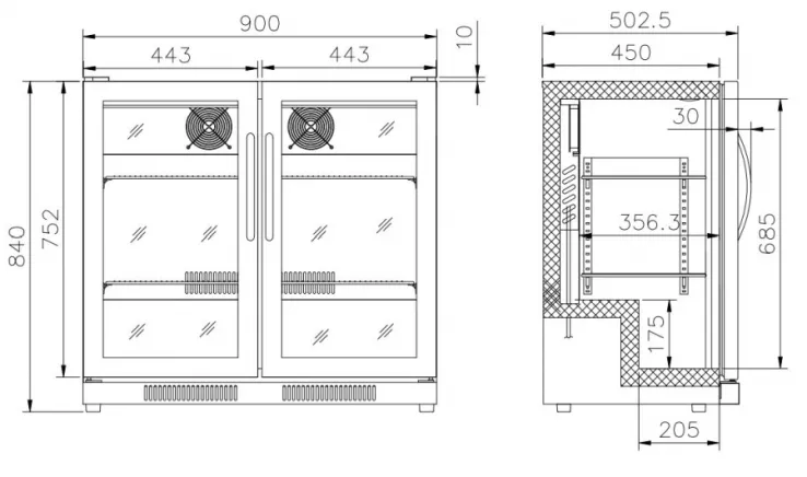 Barkühlschrank Schwarz 2 Komplette Glastüren