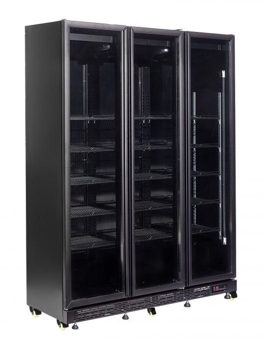 Kühlschrank mit 3 Glastüren 1200 l – Schwarz, Umluft & LED