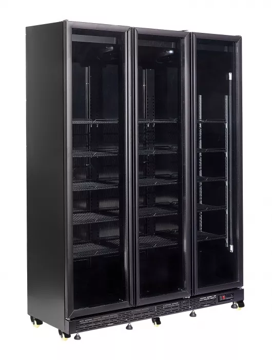 Gewerbekühlschrank mit 3 Glastüren – Schwarz – mit Glasheizung & LED