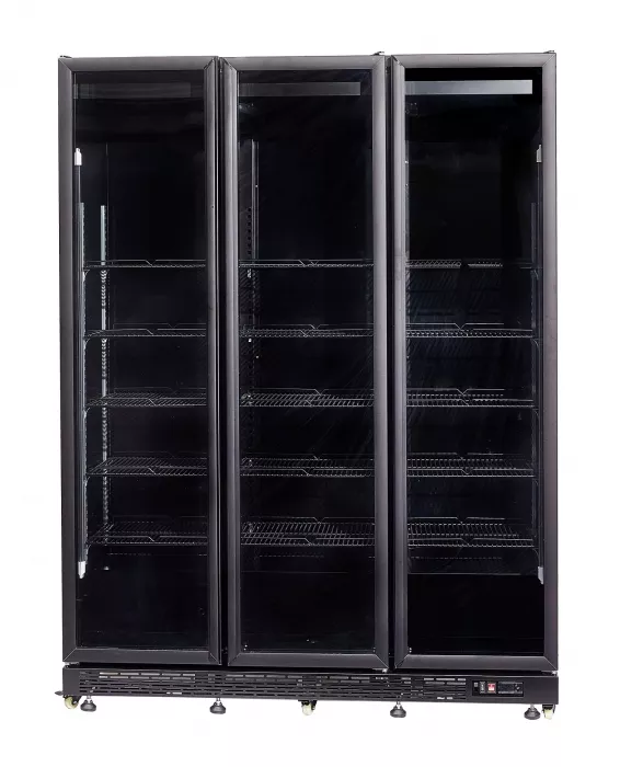 Kühlschrank mit 3 Glastüren 1200 l – Schwarz, Umluft & LED