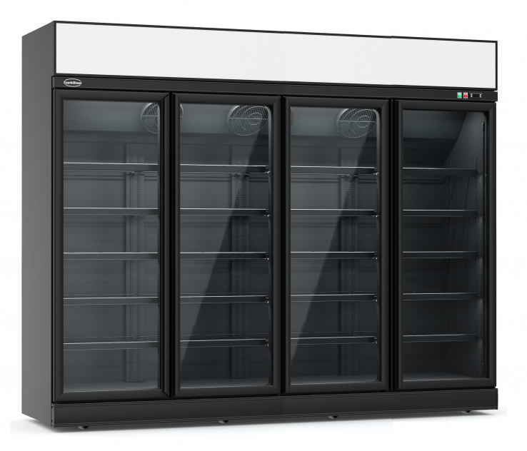Kühlschrank 4 Glastüren Schwarz INS-2060R-BL - Gastrokühlschrank mit 4 Türen in Schwarz, 2060 Liter Kapazität
