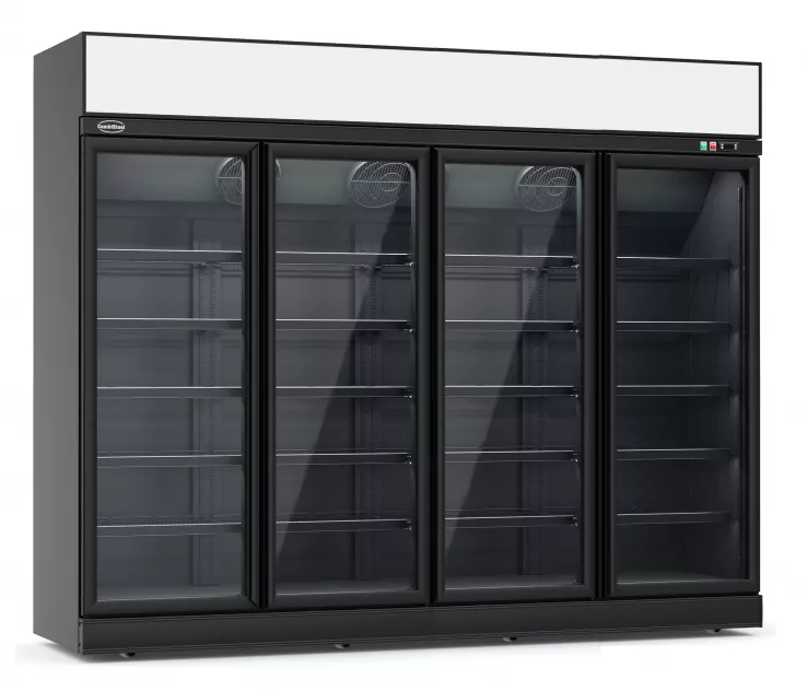 Kühlschrank 4 Glastüren Schwarz INS-2060R-BL - Gastrokühlschrank mit 4 Türen in Schwarz, 2060 Liter Kapazität