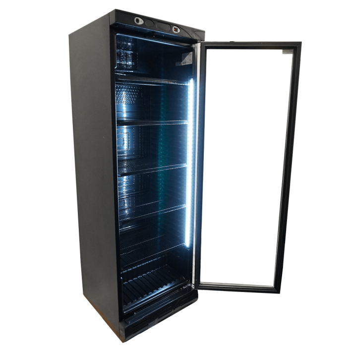 Kühlschrank 382 Liter Glastür Schwarz