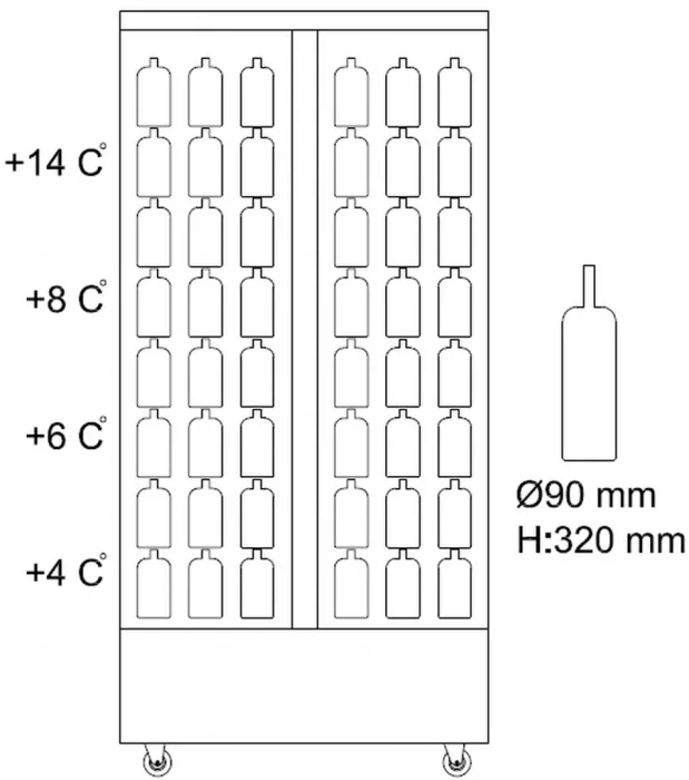 Combisteel Weinkühlschrank Durchreiche mit 4 Türen | 112 Flaschen | +4°/+14° C | B1000 x T660 x H 2060 mm