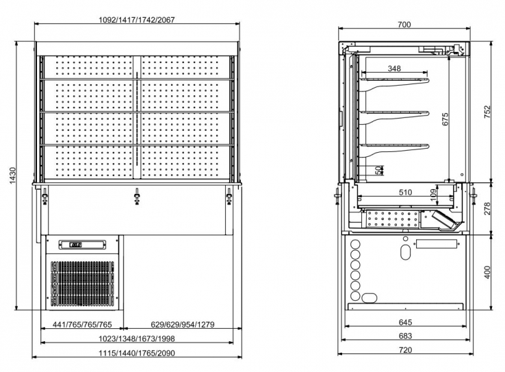 Einbau Wandmodell Kühlvitrine Eckig – Mit Rollvorhang 4/1 Gn