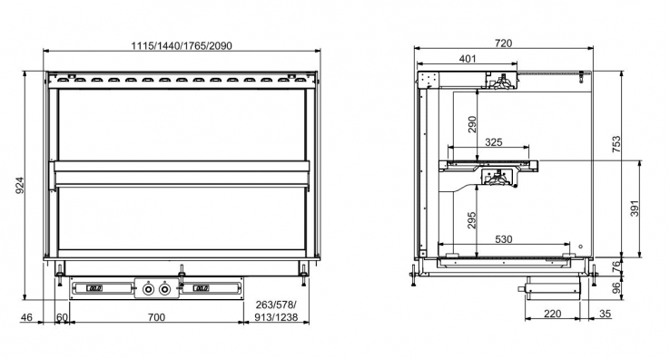Einbau Wandmodell Wärmevitrine Keramik Eckig - Schwarz 4/1