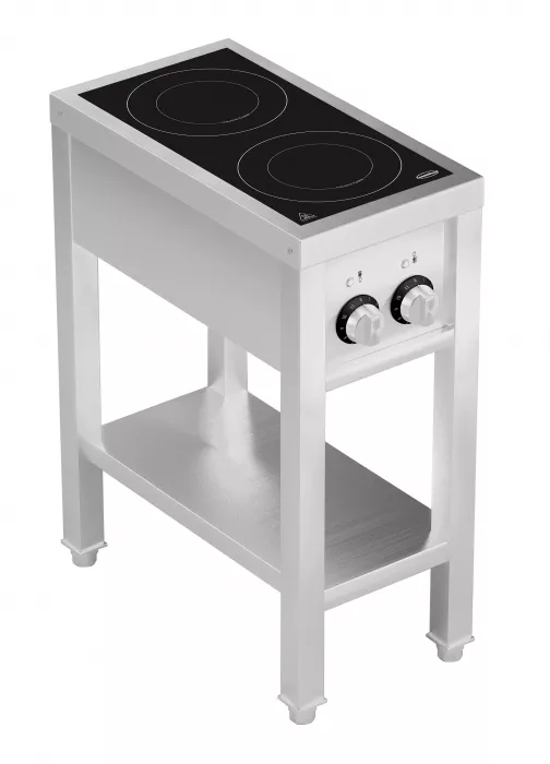 Induktionsherd mit 2 Zonen und offenem Unterbau – 7 kW, 400 V, Edelstahl