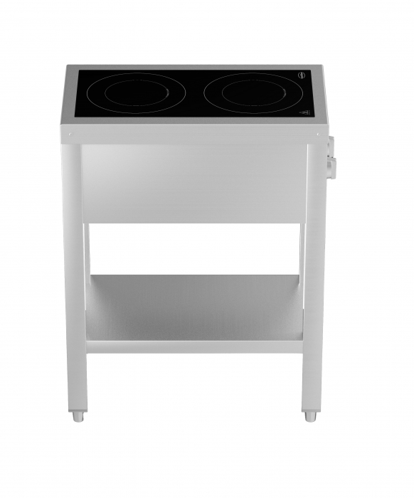 Induktionsherd mit 2 Zonen und offenem Unterbau – 7 kW, 400 V, Edelstahl
