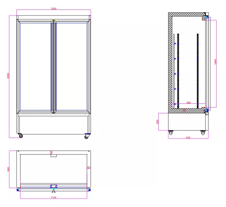 Tiefkühlschrank 888 l – 2 Glastüren – Umluft – LED