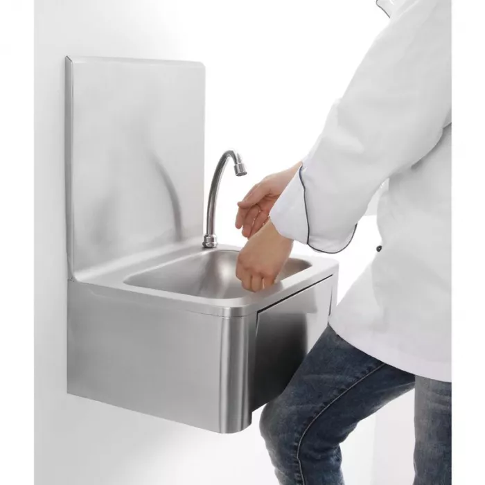 Kniebedientes Handwaschbecken – Edelstahl, 40×33 cm, inkl. Armatur
