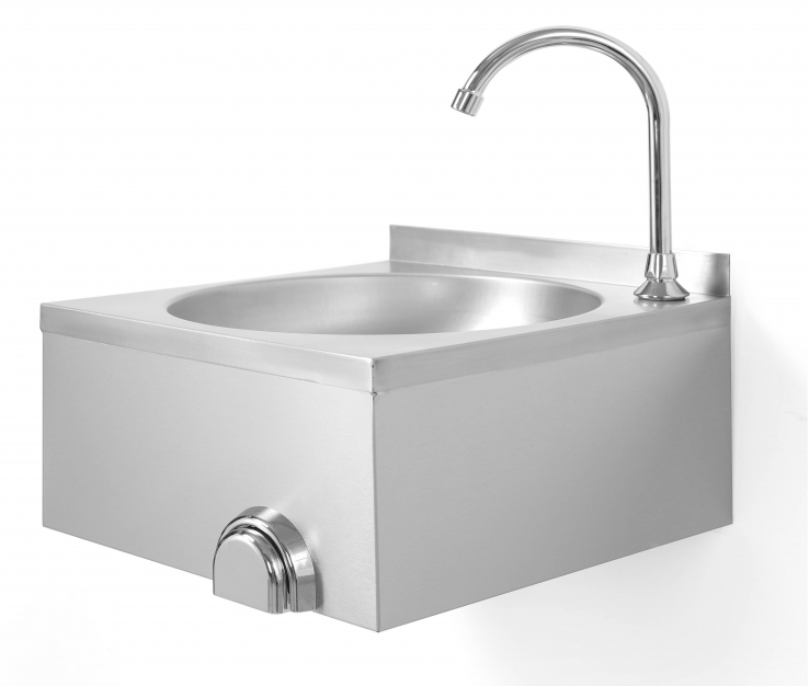 Kniebedientes Handwaschbecken – Edelstahl, 40×40 cm, inkl. Wasserhahn