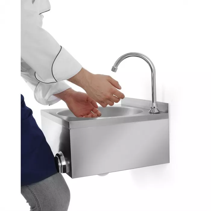 Kniebedientes Handwaschbecken – Edelstahl, 40×40 cm, inkl. Wasserhahn