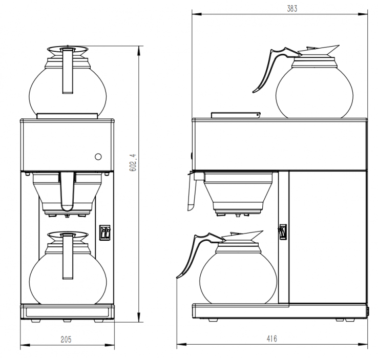 Kaffeemaschine mit 2 Glaskannen 1,8 L – 100 Tassen/Stunde