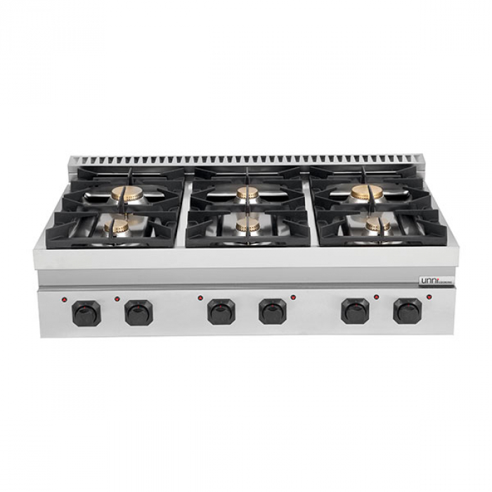 Gasherd G70C30B – 44kW, 6 Brenner, Edelstahl, Gusseisenroste