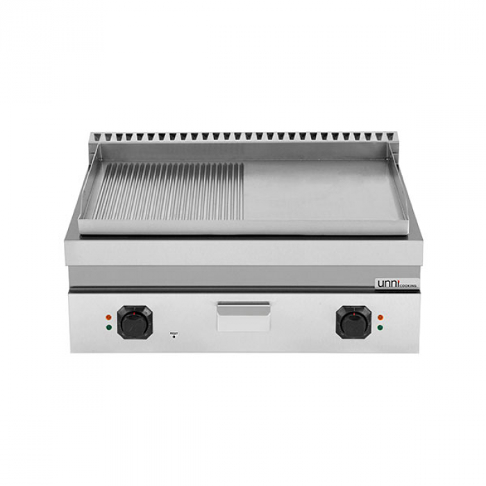 Elektro-Grillplatte E70GP20B+GSC – 2 Heizzonen, 1/2 glatt 1/2 gerillt