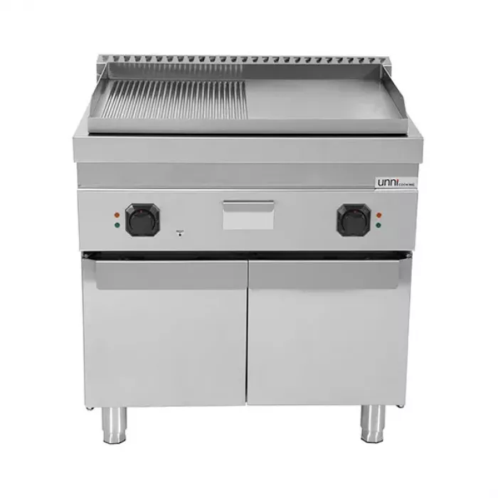 Elektro-Grillplatte 9 kW Edelstahl 1/2 glatt 1/2 gerillt