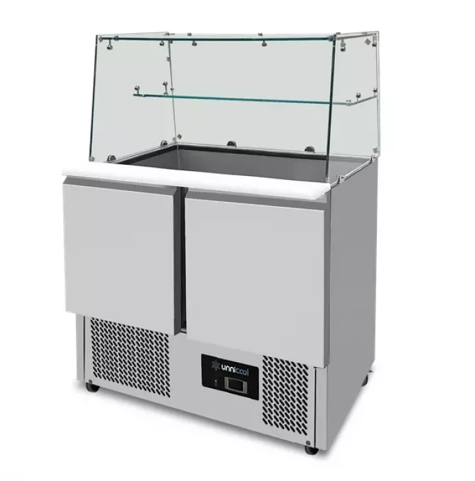 Saladette Unnicool 240L mit Glasabdeckung, 2 Türen, Edelstahl, 90x70x85cm
