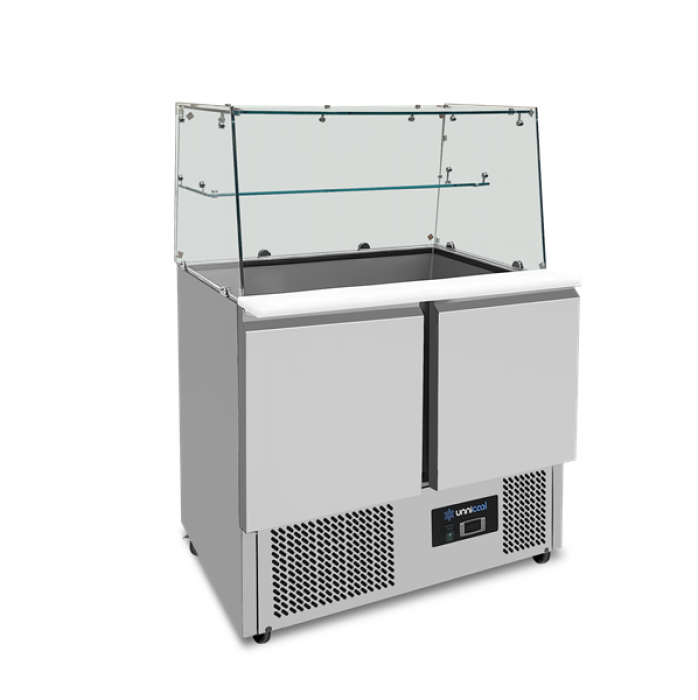 Saladette Unnicool 240L mit Glasabdeckung, 2 Türen, Edelstahl, 90x70x85cm