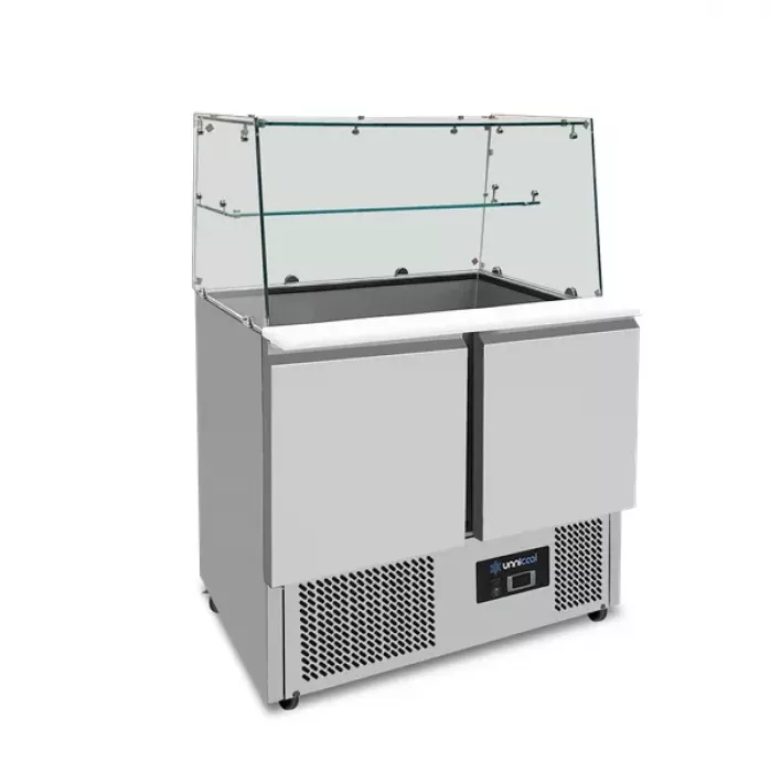 Saladette Unnicool 240L mit Glasabdeckung, 2 Türen, Edelstahl, 90x70x85cm