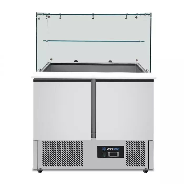 Saladette Unnicool 240L mit Glasabdeckung, 2 Türen, Edelstahl, 90x70x85cm