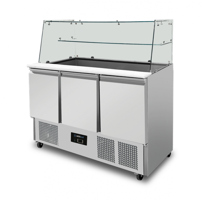 Saladette Unnicool 3 Türen Glasabdeckung Edelstahl 137x70x85 cm