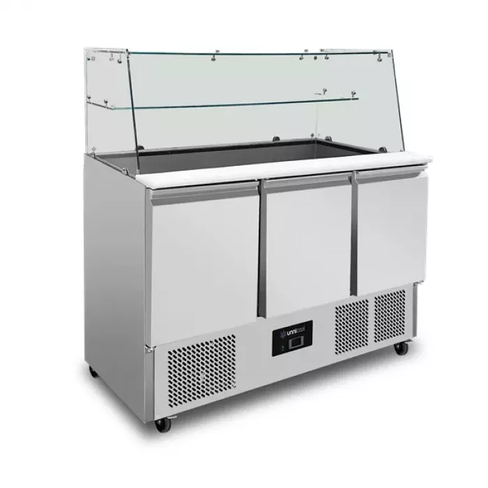 Saladette Unnicool 3 Türen Glasabdeckung Edelstahl 137x70x85 cm