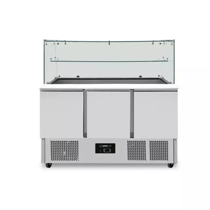 Saladette Unnicool 3 Türen Glasabdeckung Edelstahl 137x70x85 cm