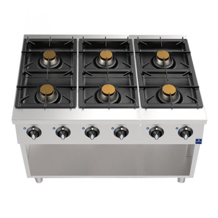 Gaskochfeld auf offenem Unterbau mit 6 Brenner 39.0 kW - Profi Gaskochfeld für die Gastronomie