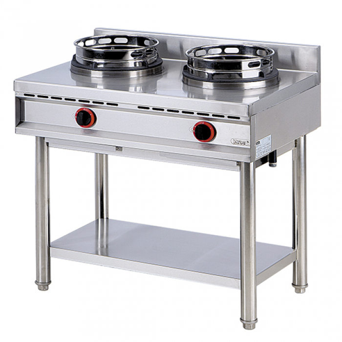 Gas-Wokkochfeld m. Zwischenboden 2 Brenner