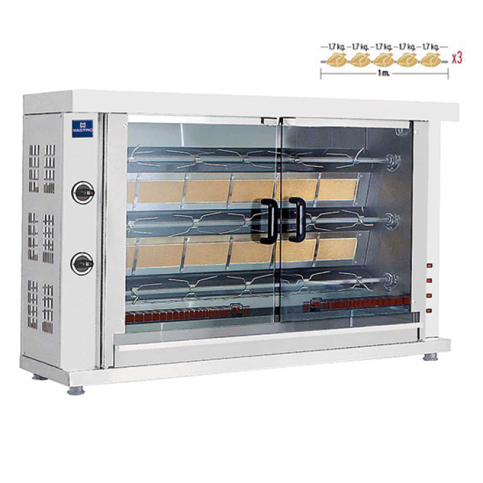 Gas Hähnchengrill mit 3 Spießen für 12-15 Hähnchen - Gastrohot