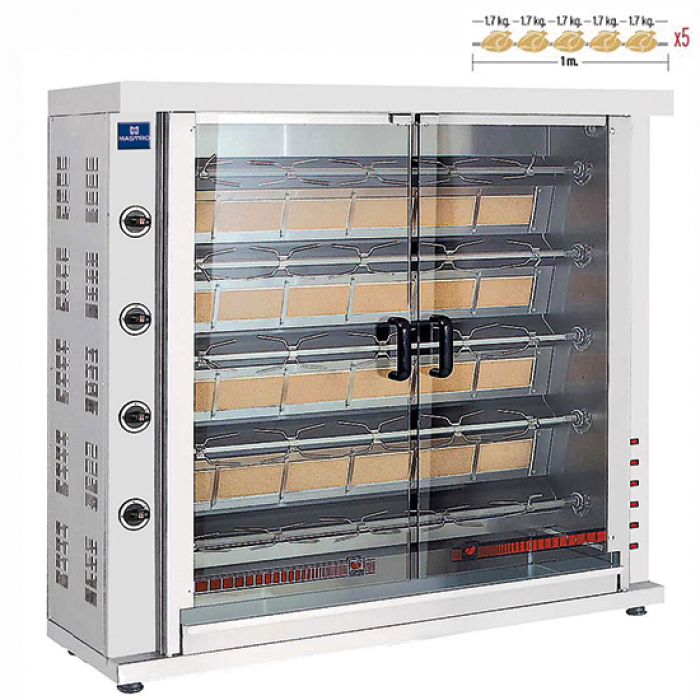 Gas Hähnchengrill mit 5 Spießen für 20-25 Hähnchen - Professioneller Grill für Gastronomie und Events