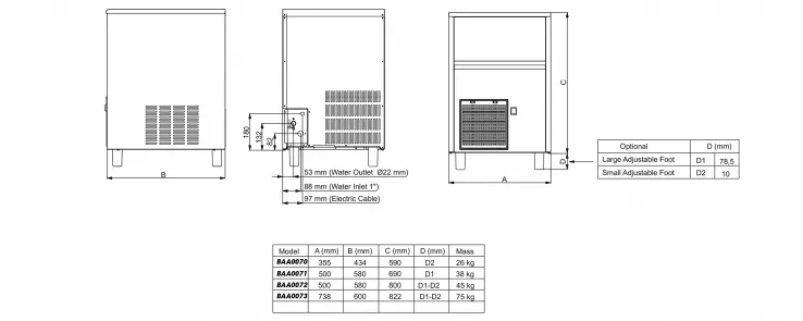 Saro Eiswürfelbereiter | Luftkühlung | 32 kg/24 h | 0,47 kW | Storage 16 kg