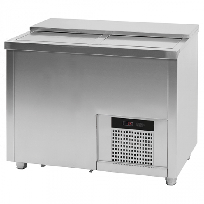 Flaschenkühler 223 Liter aus Edelstahl mit 2 Schiebedeckeln - Getränkekühler für Gastronomie und Events