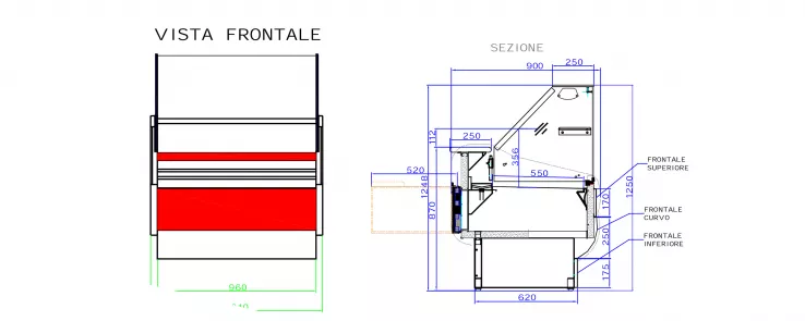 Kühltheke 1040 mm mit gerader Frontverglasung | Umluft Kühlung | +3°/+5°C