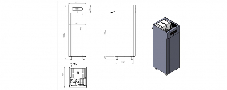 Mastro Kühlschrank 700 Liter aus Edelstahl GN 2/1 | -2°/+8°C | 85 mm Isolierung