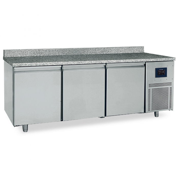 Bäckereikühltisch 3-türig 600x400 mm Granitarbeitsplatte mit Aufkantung 2.8°C WiFi - Gastrohot