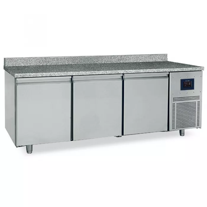 Bäckereikühltisch 3-türig 600x400 mm, Granitarbeitsplatte mit Aufkantung, -2°/+8°C - WiFi