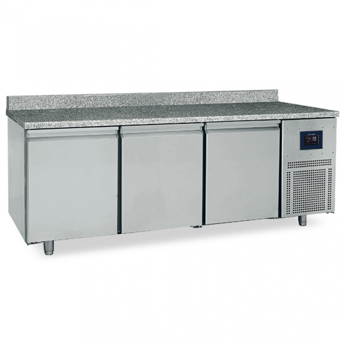 Bäckereitiefkühltisch 3-türig 600x400 mm Granitarbeitsplatte mit Aufkantung 10-22 °C WiFi - Gastrohot