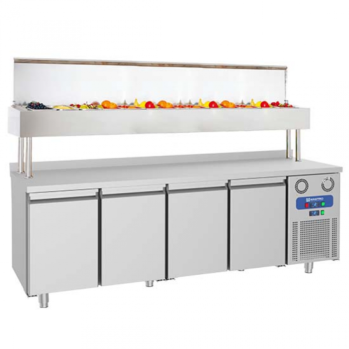 Kühl-Vorbereitungstisch 4 türig GN mit Kühlaufsatzvitrine 12x GN 1/3