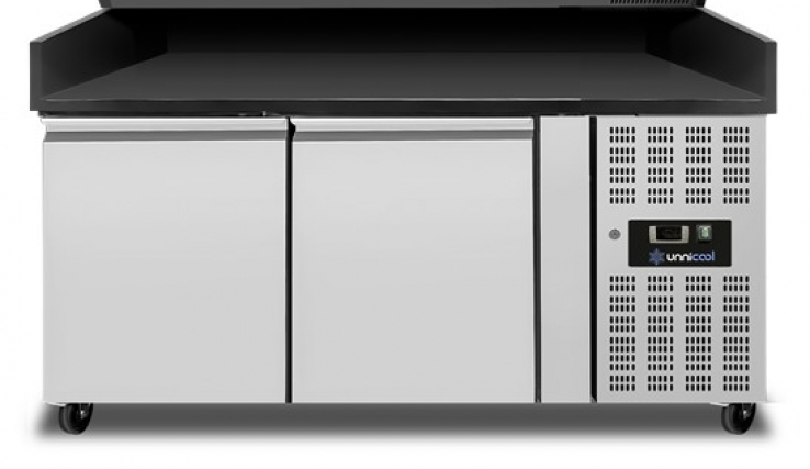 Pizza Theke 2 Türen 151x80x100cm Schwarz Granit 390L Edelstahl