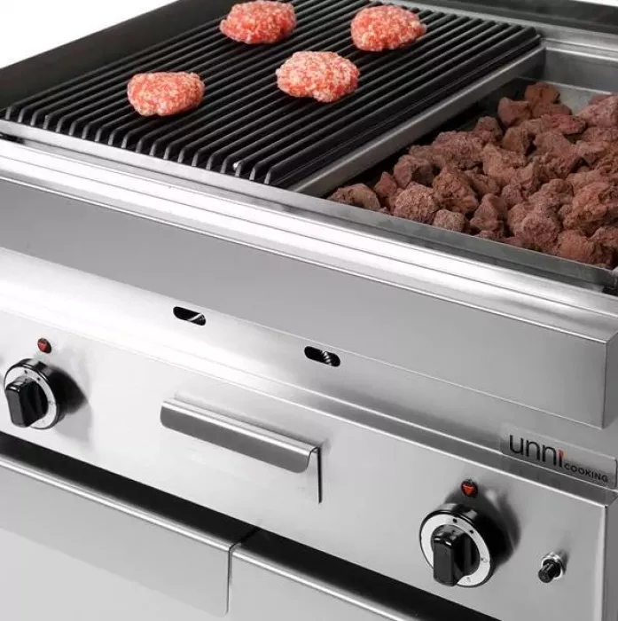 Lavasteingrill UnniCooking 650 LINE mit Edelstahlbrenner und Lavasteinen