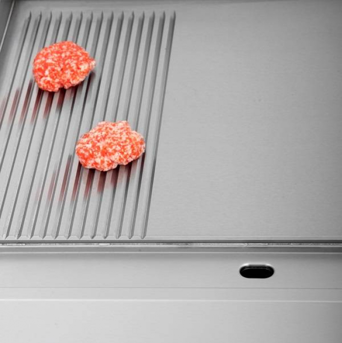 Gas-Bratplatten UNNI-COOKING 650 Serie Edelstahl 1/3 geriffelt 2/3 glatt