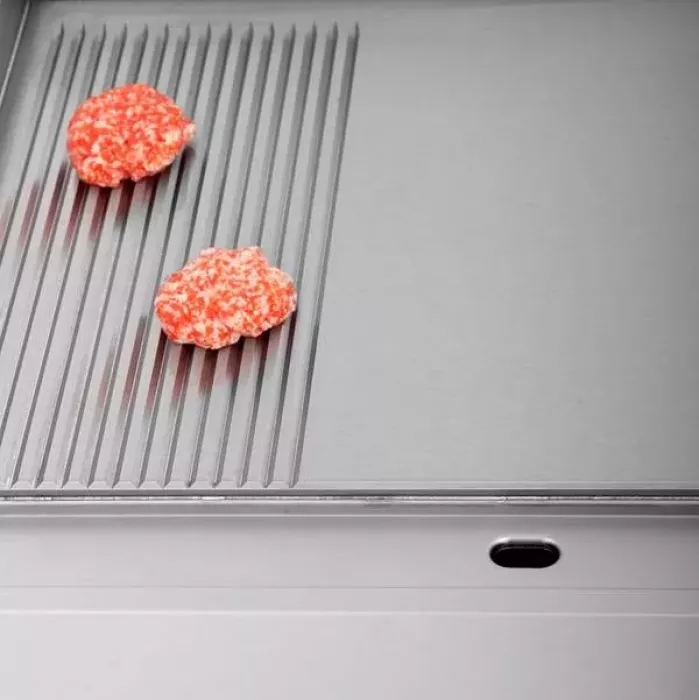 Gas-Bratplatten UNNI-COOKING 650 Serie Edelstahl 1/3 geriffelt 2/3 glatt