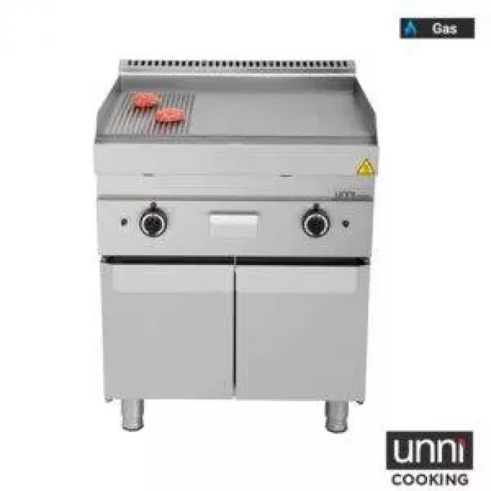 Gas-Bratplatten UNNI-COOKING 650 Serie Edelstahl 1/3 geriffelt 2/3 glatt