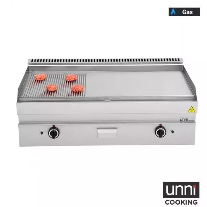 Gas-Bratplatten 650 Serie Edelstahl 1/3 geriffelt 2/3 glatt