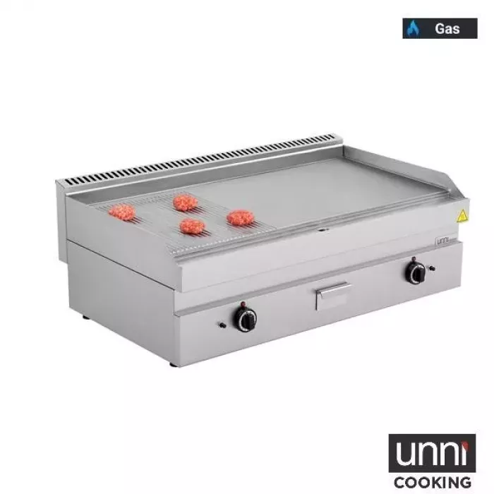 Gas-Bratplatten 650 Serie Edelstahl 1/3 geriffelt 2/3 glatt