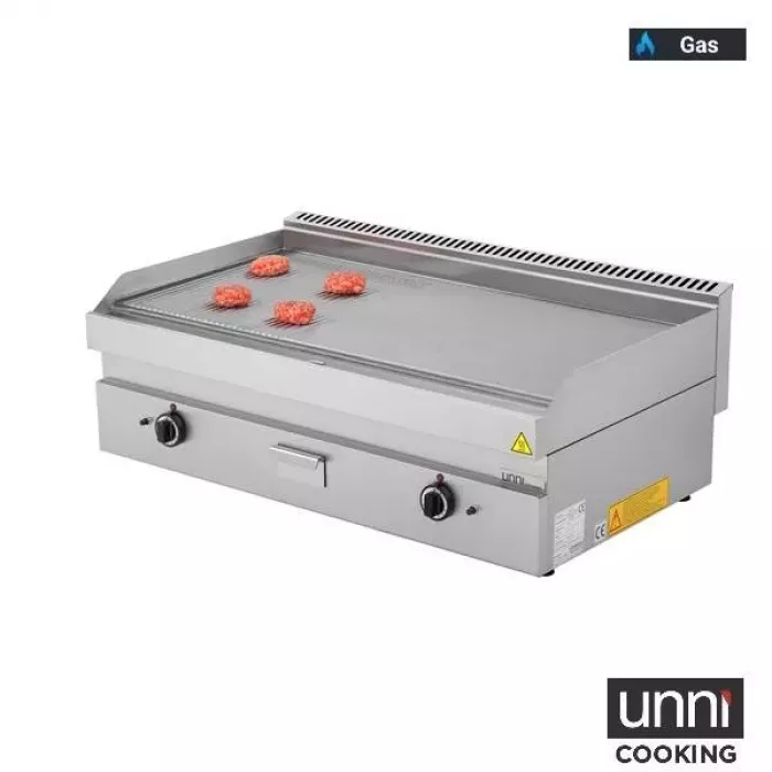 Gas-Bratplatten 650 Serie Edelstahl 1/3 geriffelt 2/3 glatt