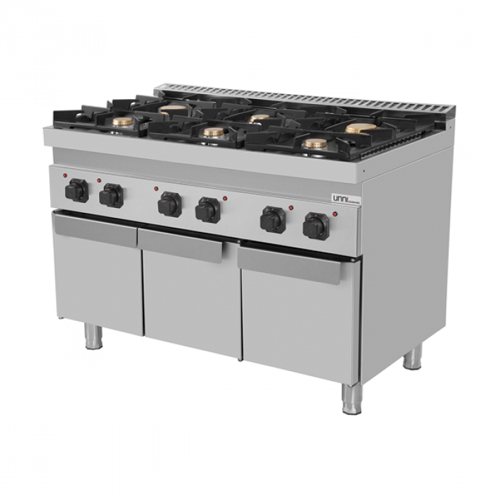 Gasherd Ranges 700 G70C20K – 44kW, 6 Brenner, Türen, Edelstahl