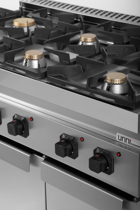 Gasherd Ranges 700 G70C20K – 44kW, 6 Brenner, Türen, Edelstahl